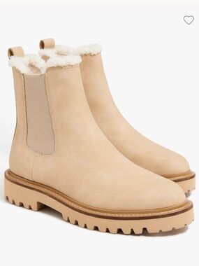 J Crew Women's Sherpa Lined Lug-Sole Chelsea Boot in Natural - Size 9